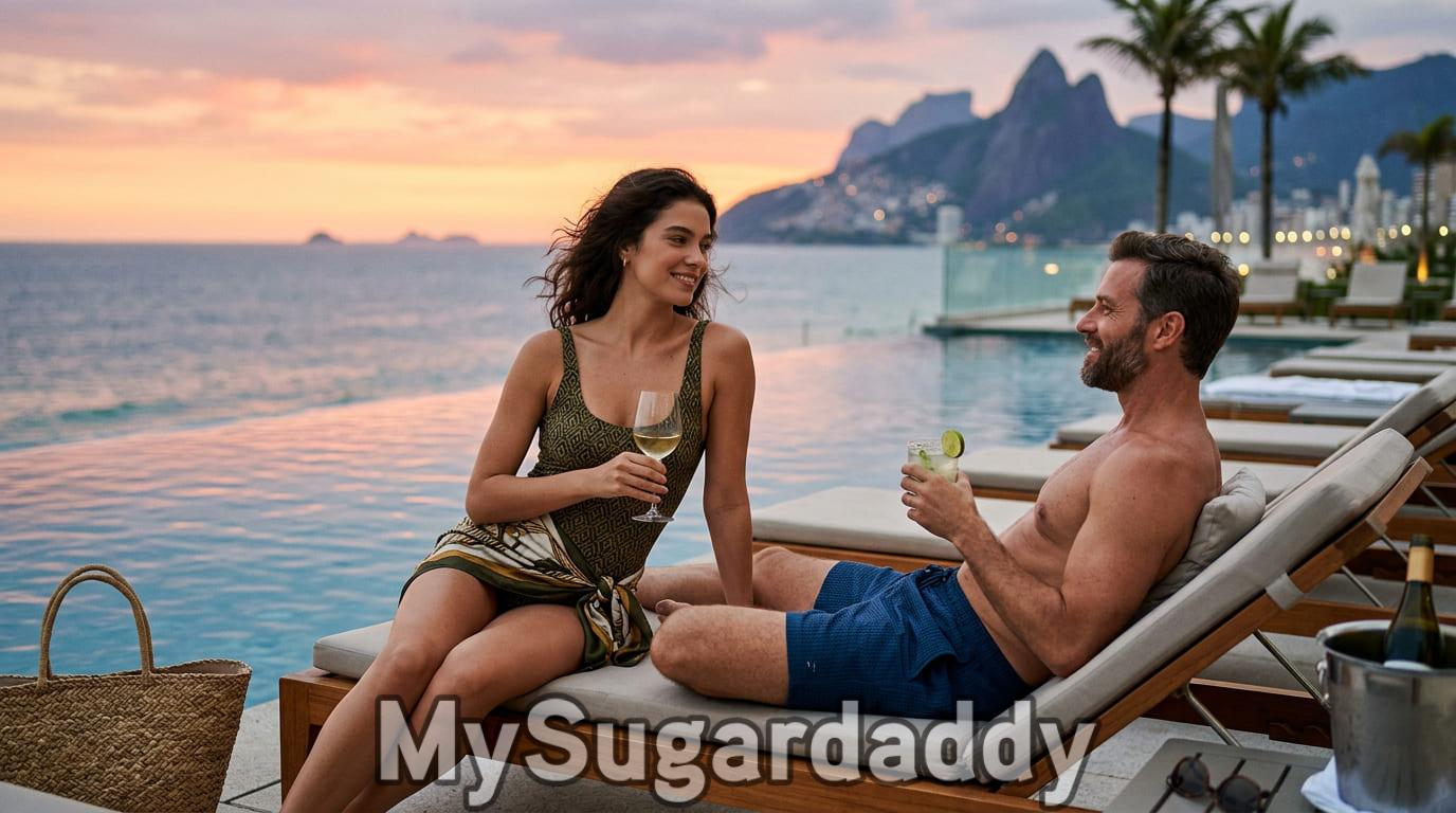 Casal em piscina de hotel de luxo