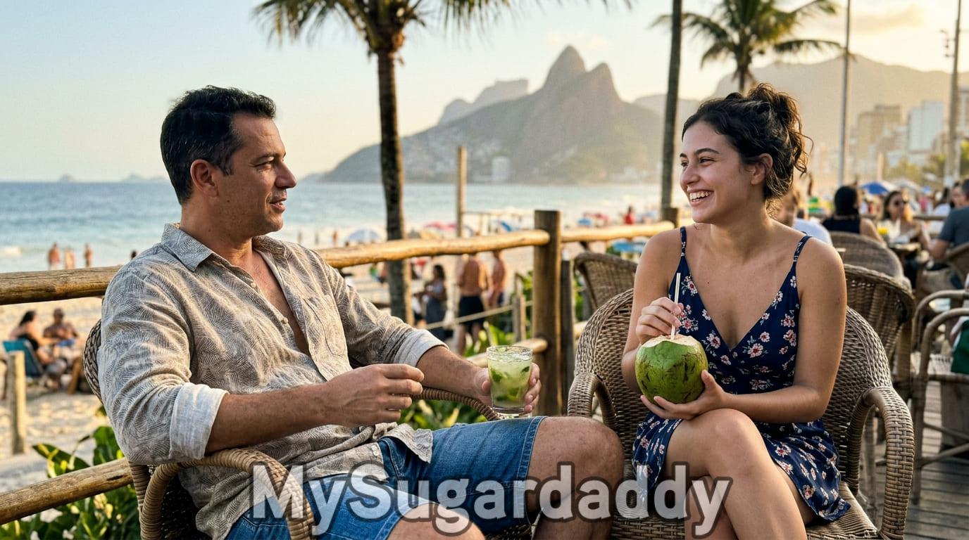 viagens com sugar daddy: casal em bar
